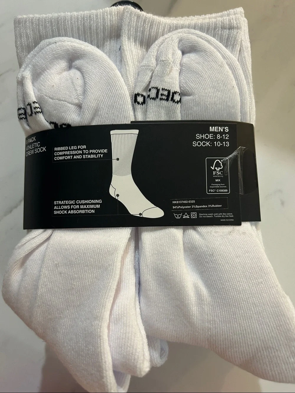 DC White Crew Athletic Socks with Black Logo - 8 Pack